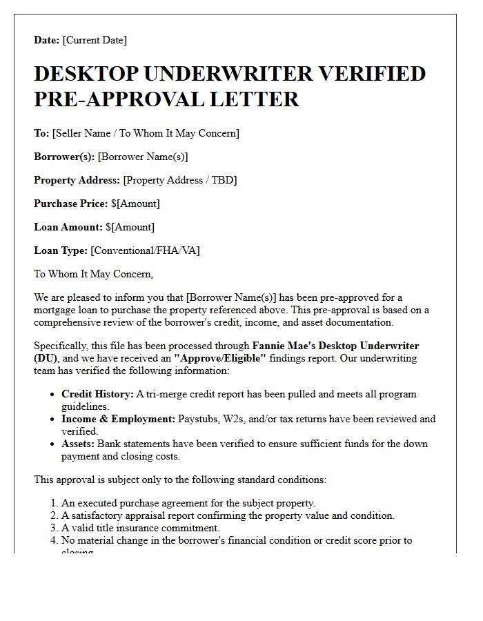 Desktop Underwriter Verified Pre-Approval Letter