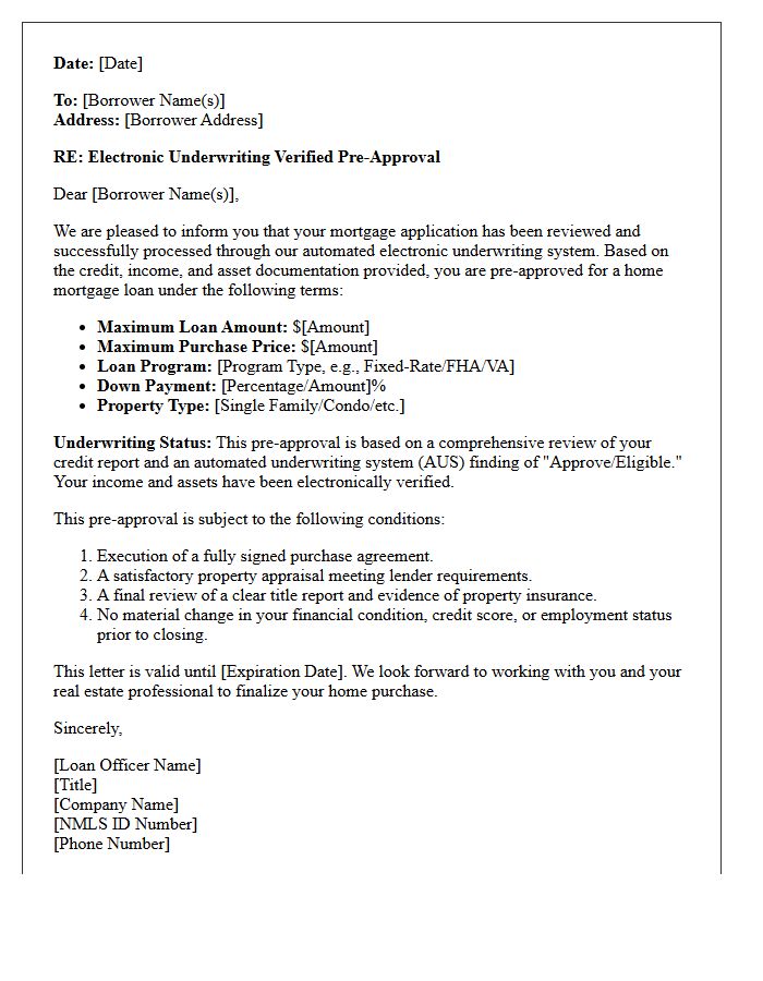 Electronic Underwriting Verified Mortgage Pre-Approval Letter