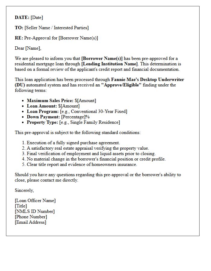 Fannie Mae Automated Underwriting Pre-Approval Letter