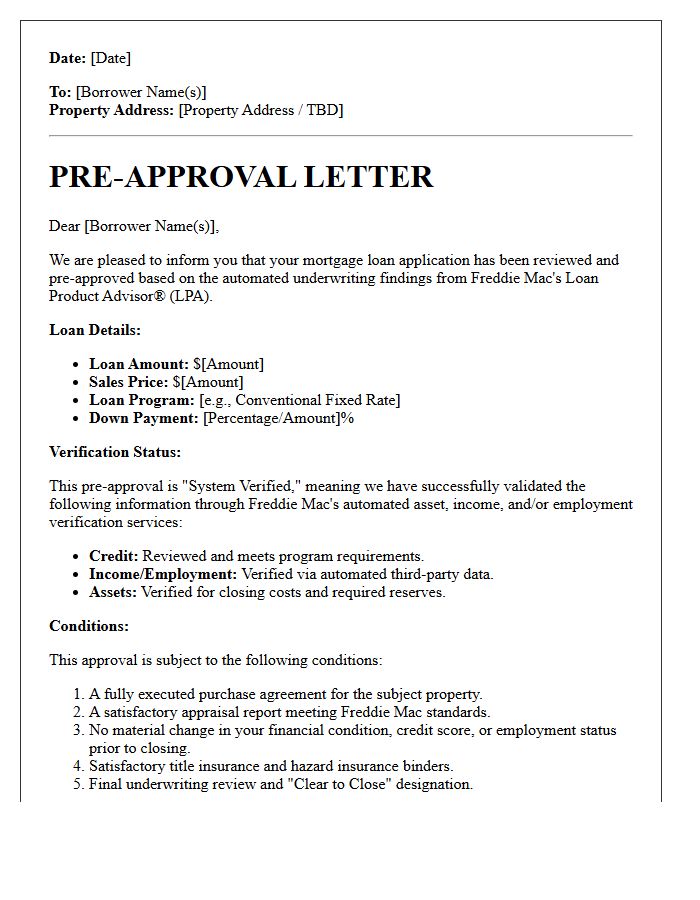 Freddie Mac System Verified Pre-Approval Letter