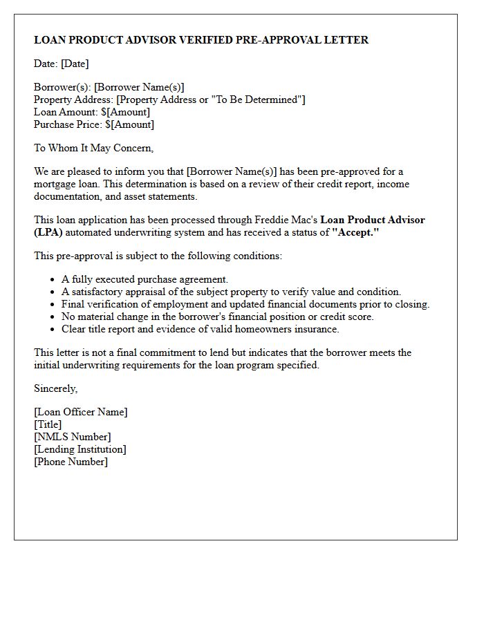 Loan Product Advisor Verified Pre-Approval Letter