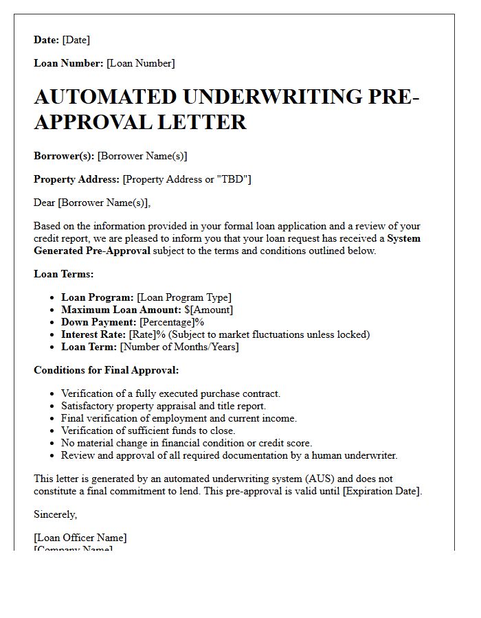 System Generated Automated Underwriting Pre-Approval Letter