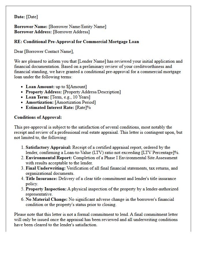 Commercial Mortgage Conditional Pre-Approval Letter Pending Appraisal