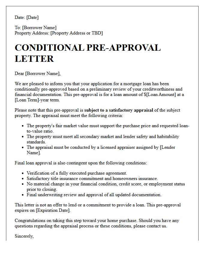 Conditional Pre-Approval Letter Subject to Satisfactory Appraisal