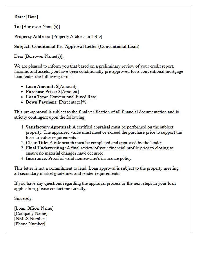 Conventional Loan Conditional Pre-Approval Letter Pending Appraisal Results
