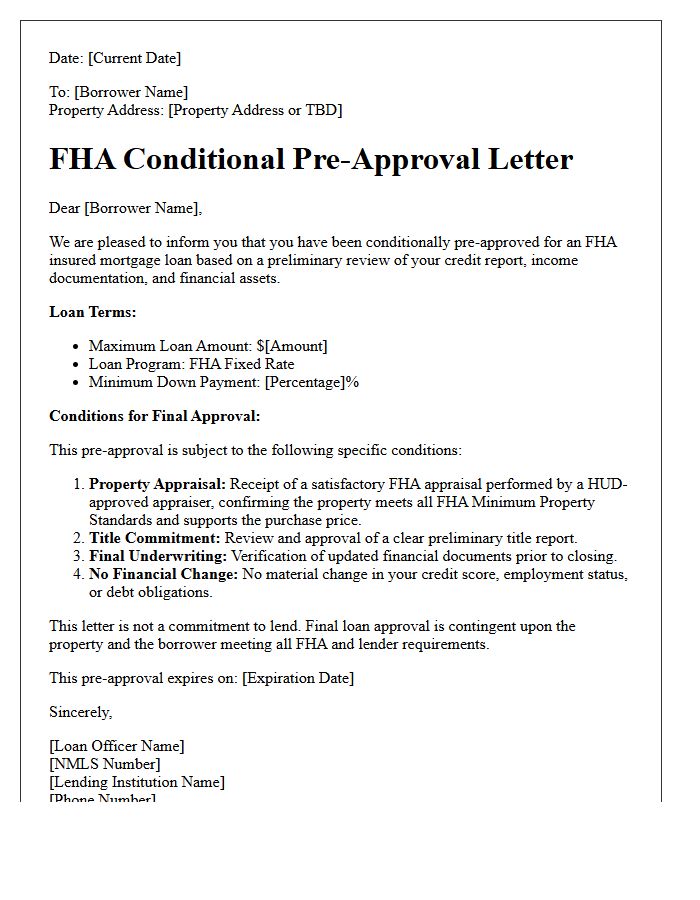 FHA Mortgage Conditional Pre-Approval Letter Subject to Property Appraisal
