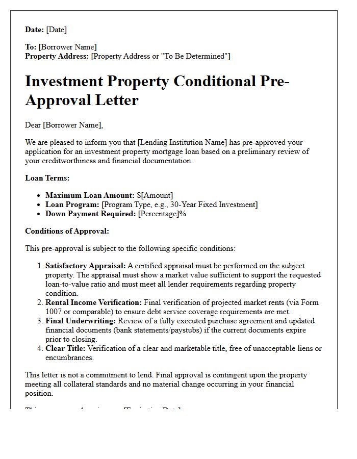 Investment Property Conditional Pre-Approval Letter Subject to Appraisal