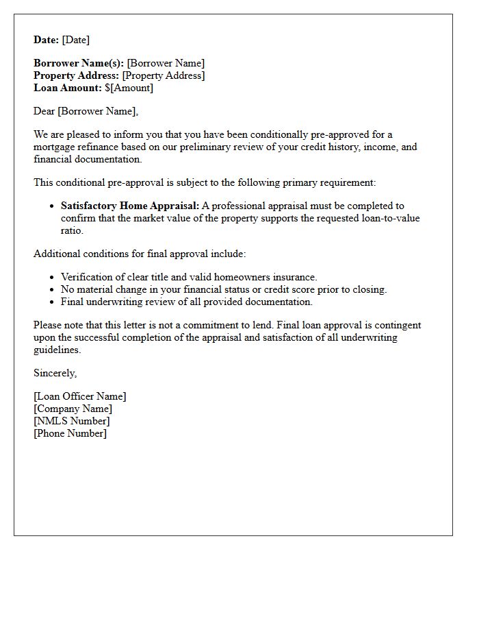Refinance Conditional Pre-Approval Letter Subject to Home Appraisal