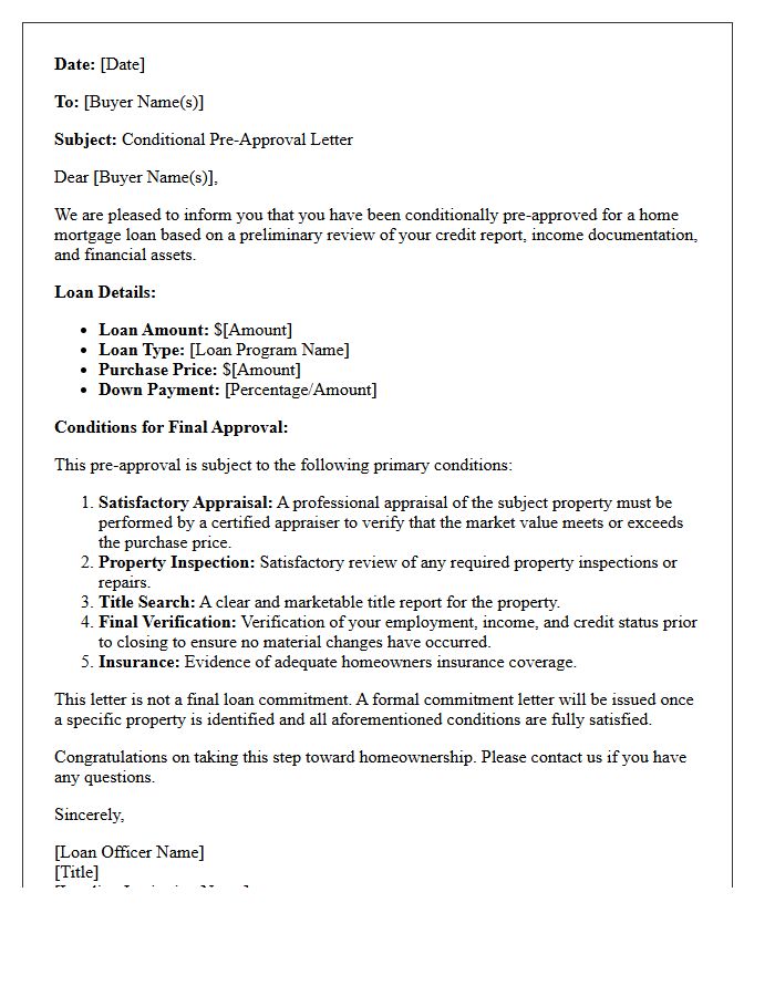 Subject to Appraisal Conditional Pre-Approval Letter for Homebuyers