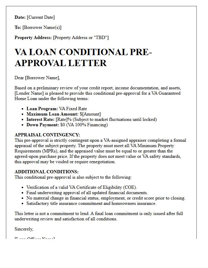 VA Loan Conditional Pre-Approval Letter With Appraisal Contingency