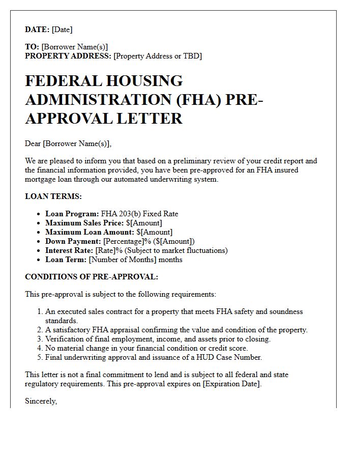 Federal Housing Administration Automated Underwriting Pre-Approval Letter