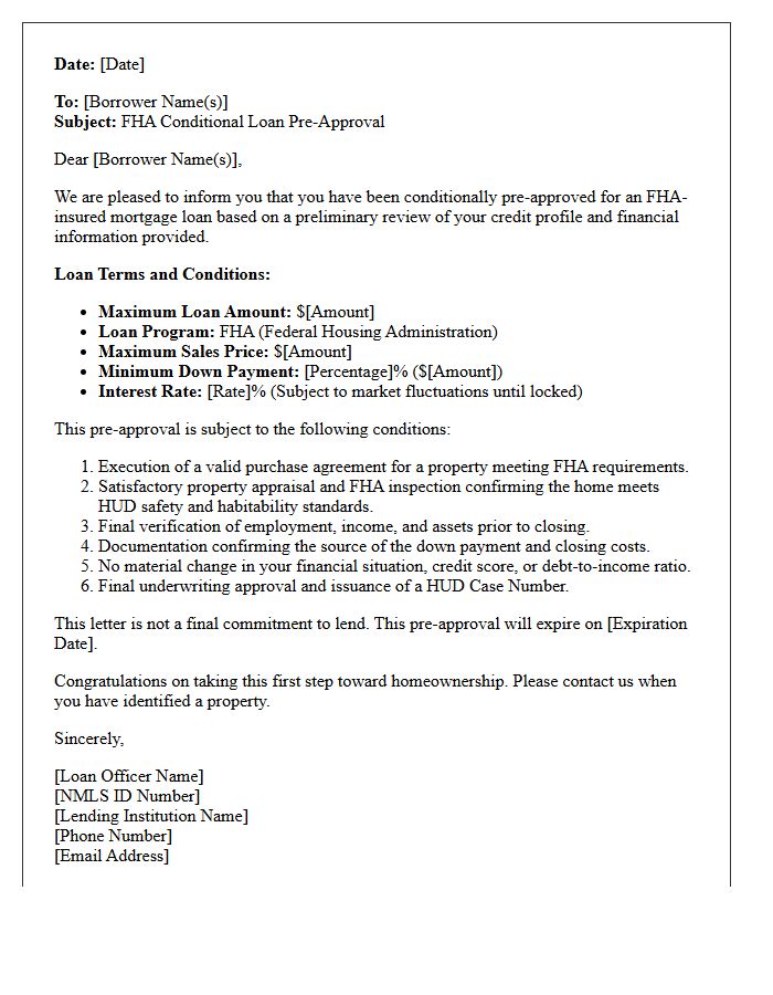 Federal Housing Administration Conditional Loan Pre-Approval Letter