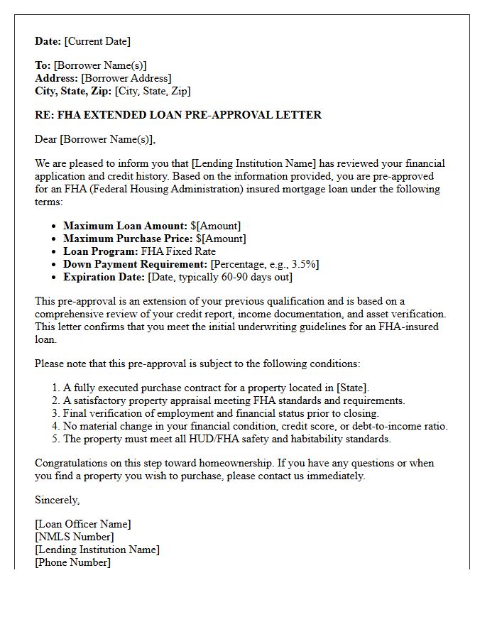 Federal Housing Administration Extended Loan Pre-Approval Letter