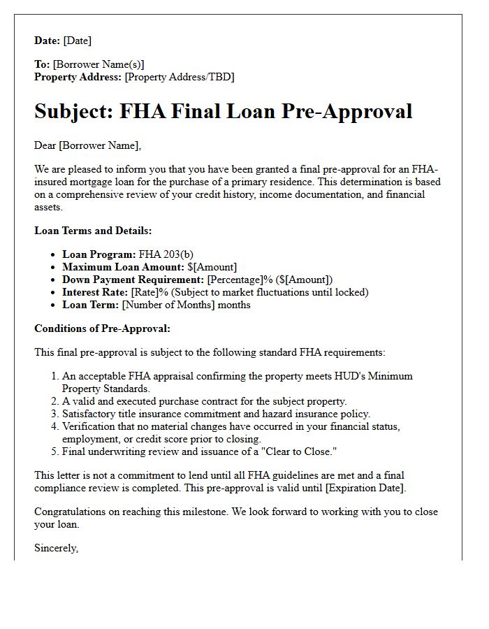 Federal Housing Administration Final Loan Pre-Approval Letter