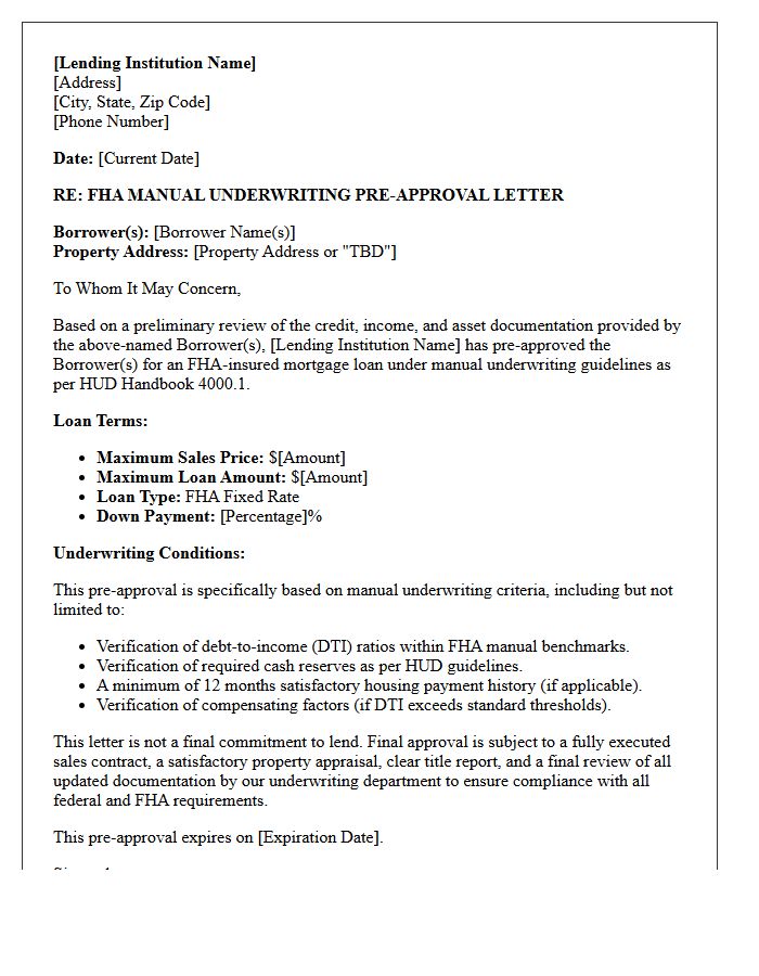 Federal Housing Administration Manual Underwriting Pre-Approval Letter