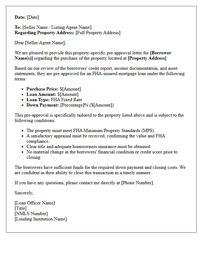 Federal Housing Administration Property Specific Pre-Approval Letter