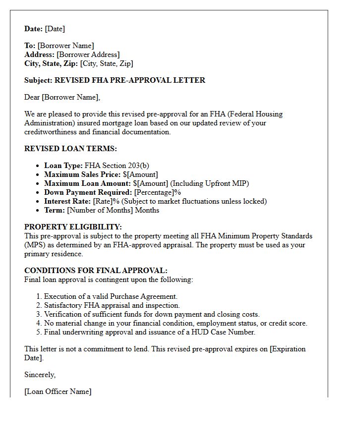 Federal Housing Administration Revised Loan Pre-Approval Letter
