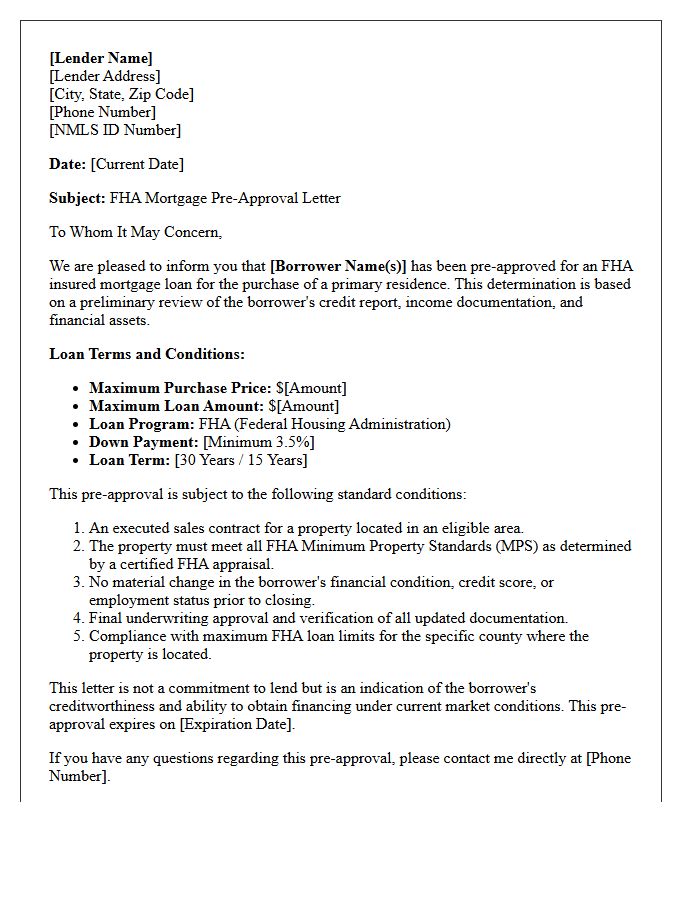 Mortgage Lender Federal Housing Administration Pre-Approval Letter