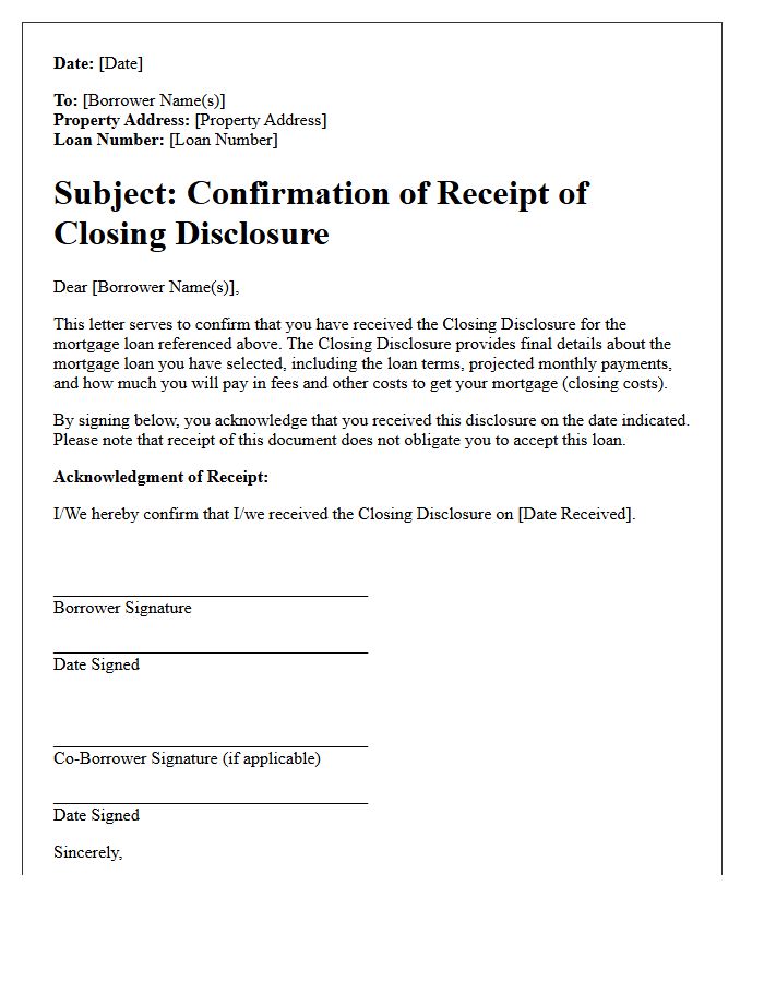 Closing Disclosure Delivery Confirmation Letter