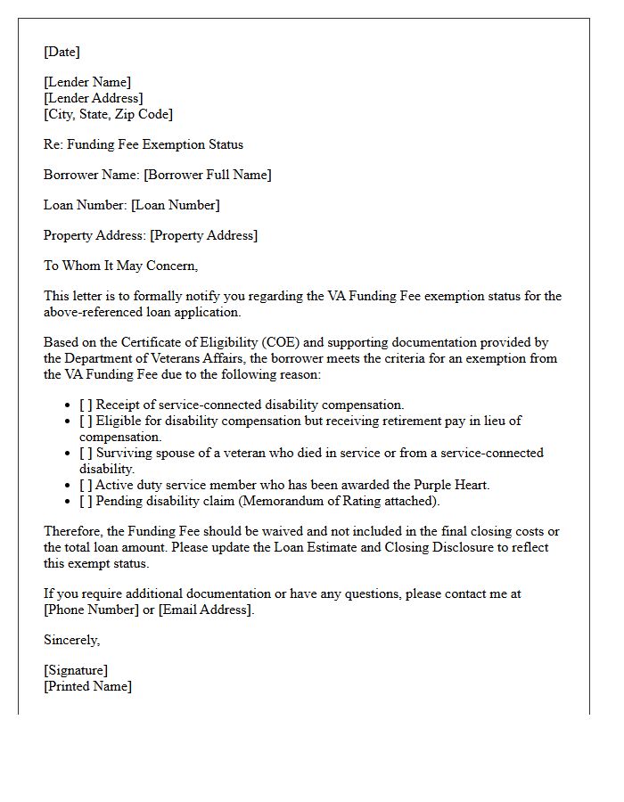 Funding Fee Exemption Status Letter
