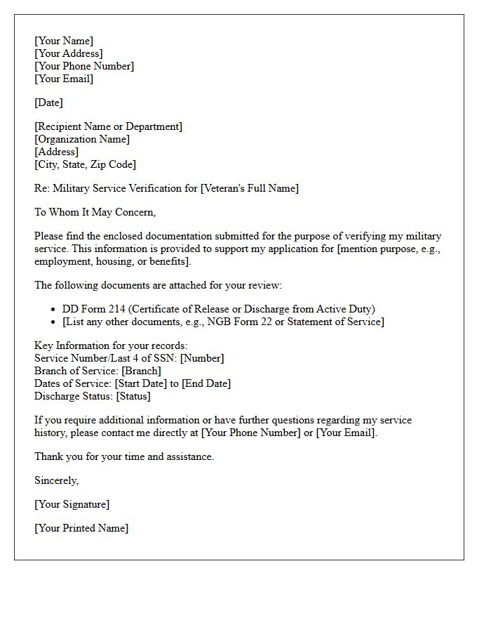 Military Service Verification Cover Letter