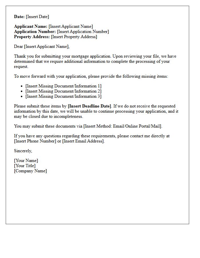 Notice Of Incomplete Mortgage Application Letter