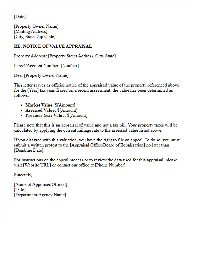 Notice Of Value Appraisal Letter