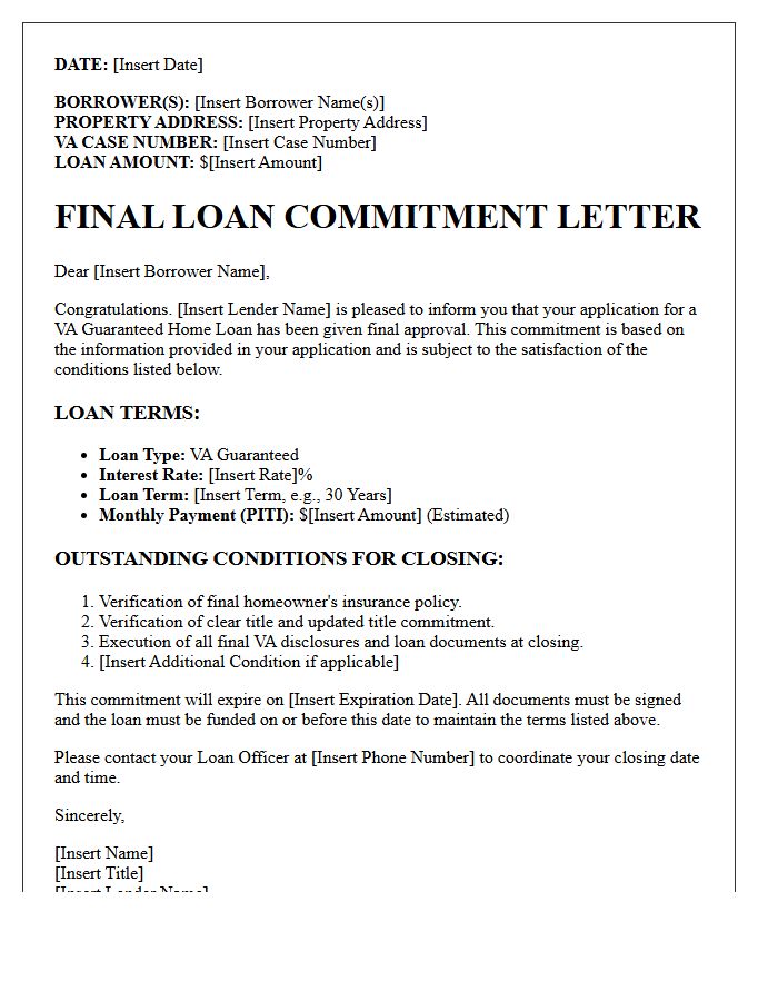 Veterans Affairs Final Loan Commitment Letter