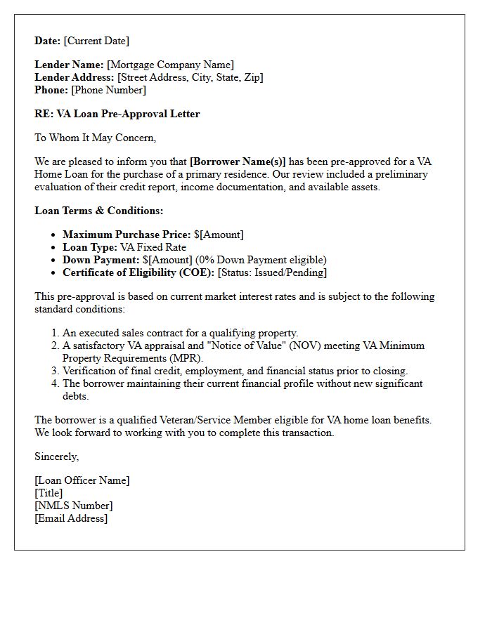 Veterans Affairs Loan Pre-Approval Letter