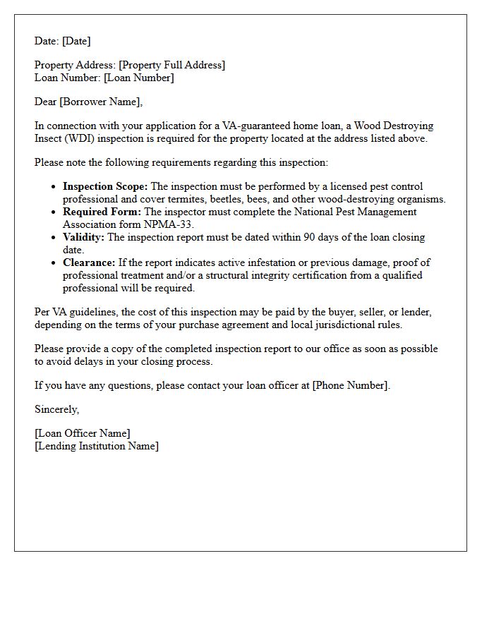 Veterans Affairs Pest Inspection Requirement Letter