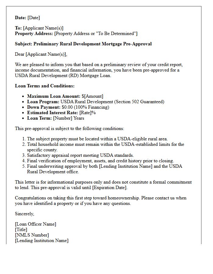 Preliminary Rural Development Mortgage Pre-Approval Letter