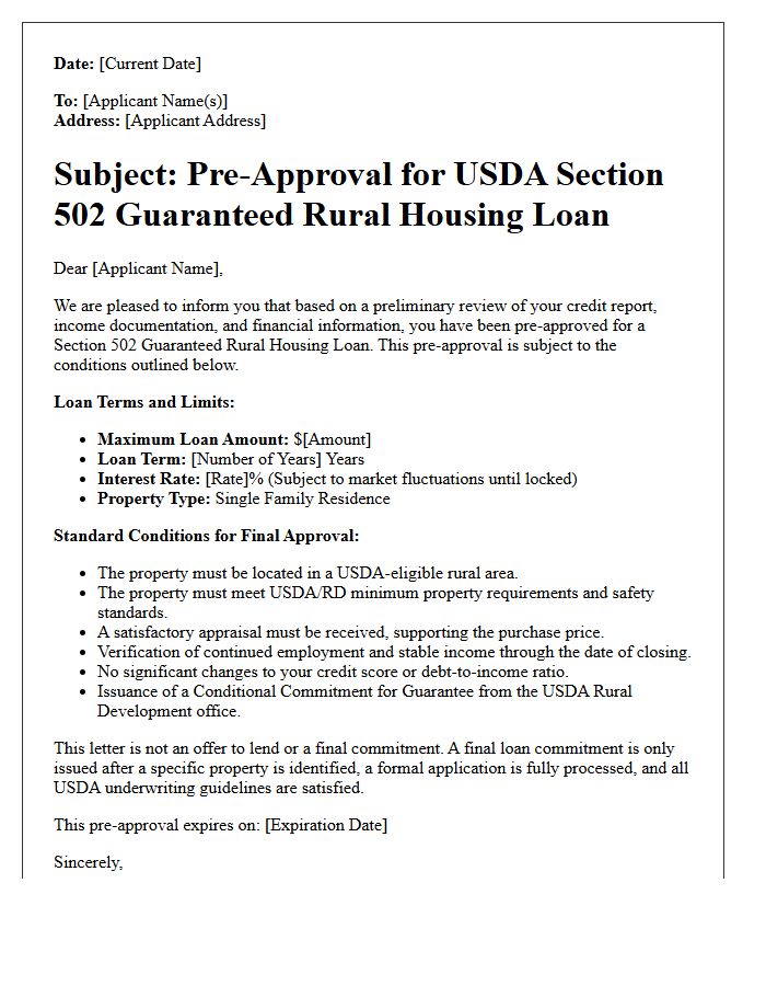 Section 502 Guaranteed Rural Housing Loan Pre-Approval Letter