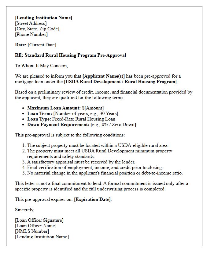 Standard Rural Housing Program Pre-Approval Letter