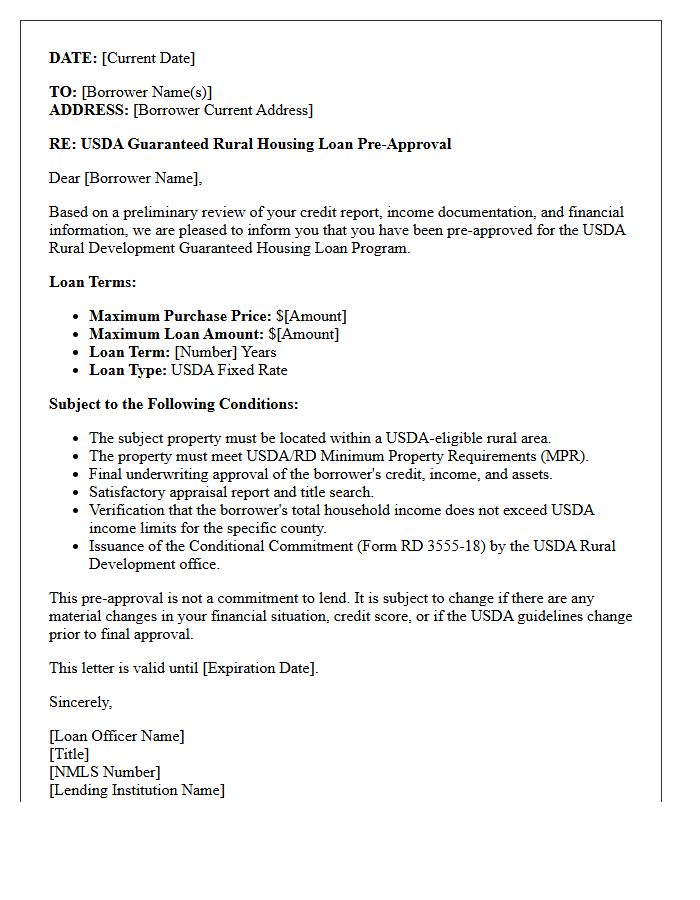 United States Department of Agriculture Guaranteed Rural Housing Pre-Approval Letter