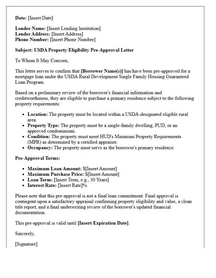 United States Department of Agriculture Property Eligibility Pre-Approval Letter
