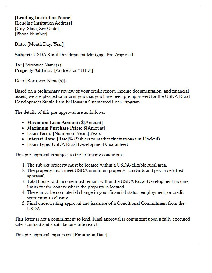 United States Department of Agriculture Rural Development Pre-Approval Letter