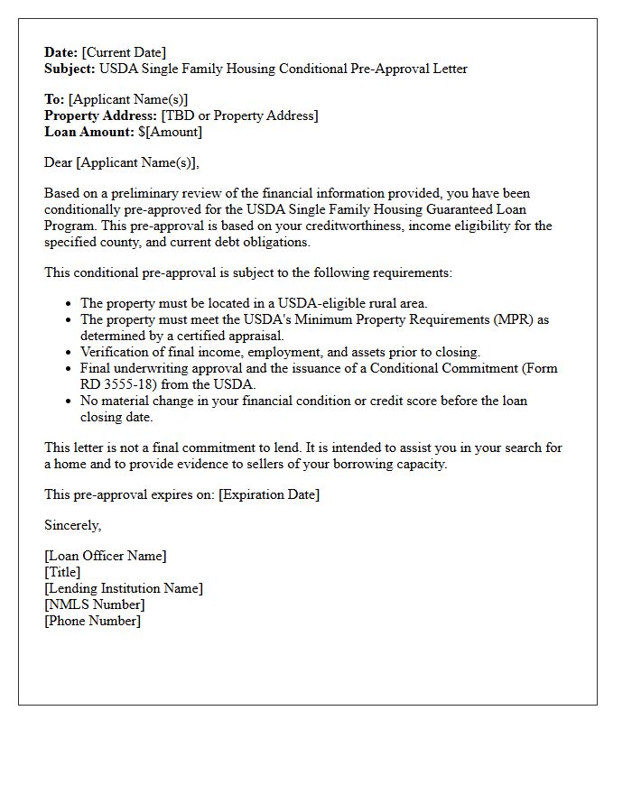 United States Department of Agriculture Single Family Housing Pre-Approval Letter