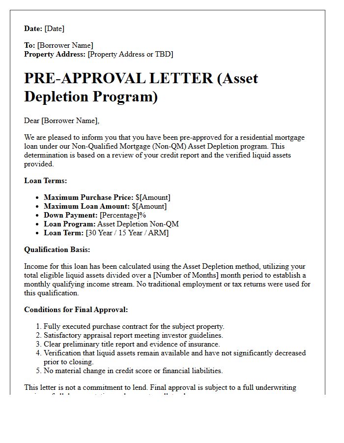 Asset Depletion Non-Qualified Mortgage Pre-Approval Letter