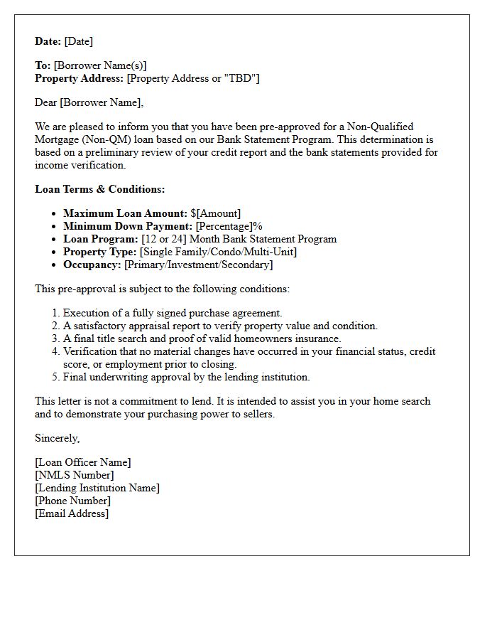 Bank Statement Non-Qualified Mortgage Pre-Approval Letter