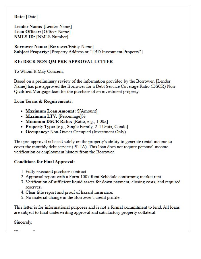 Debt Service Coverage Ratio Non-Qualified Mortgage Pre-Approval Letter
