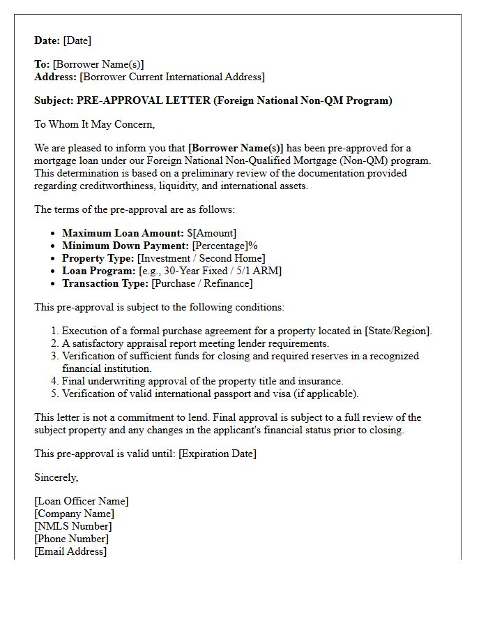 Foreign National Non-Qualified Mortgage Pre-Approval Letter