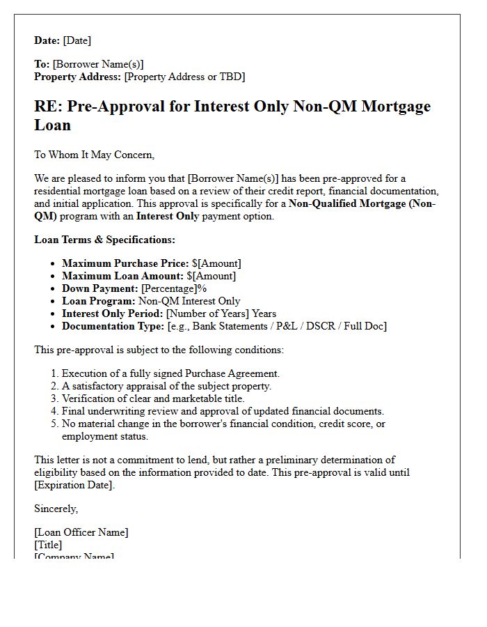 Interest Only Non-Qualified Mortgage Pre-Approval Letter