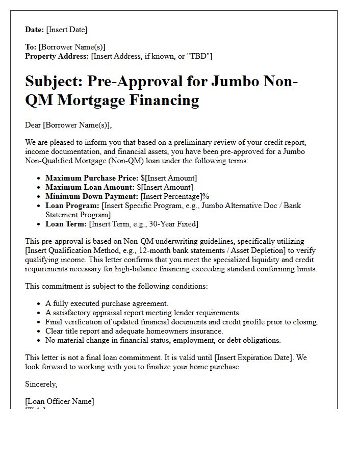 Jumbo Non-Qualified Mortgage Pre-Approval Letter