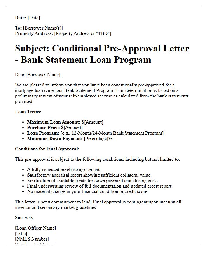 Bank Statement Program Conditional Pre-Approval Letter