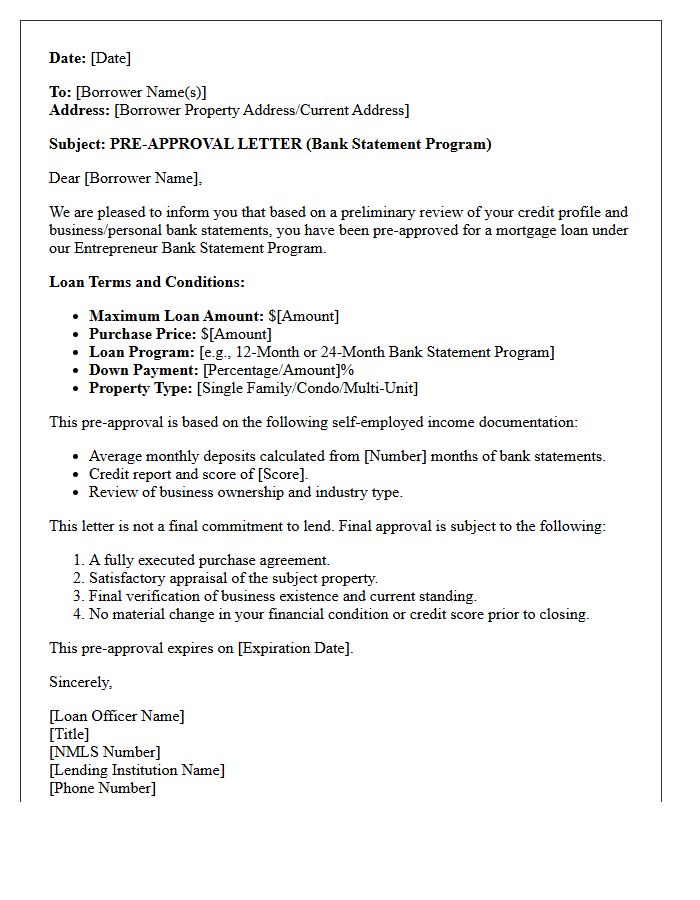 Entrepreneur Bank Statement Mortgage Pre-Approval Letter