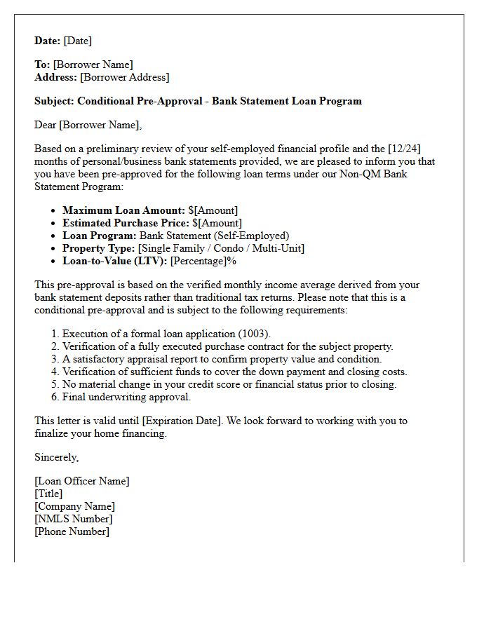 Freelancer Bank Statement Program Pre-Approval Letter