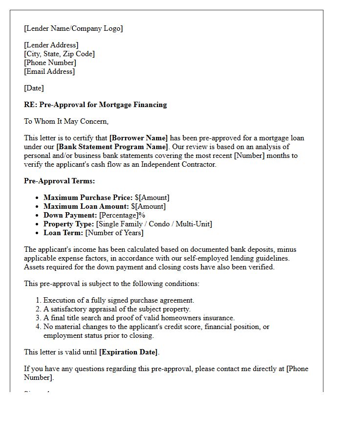Independent Contractor Bank Statement Pre-Approval Letter