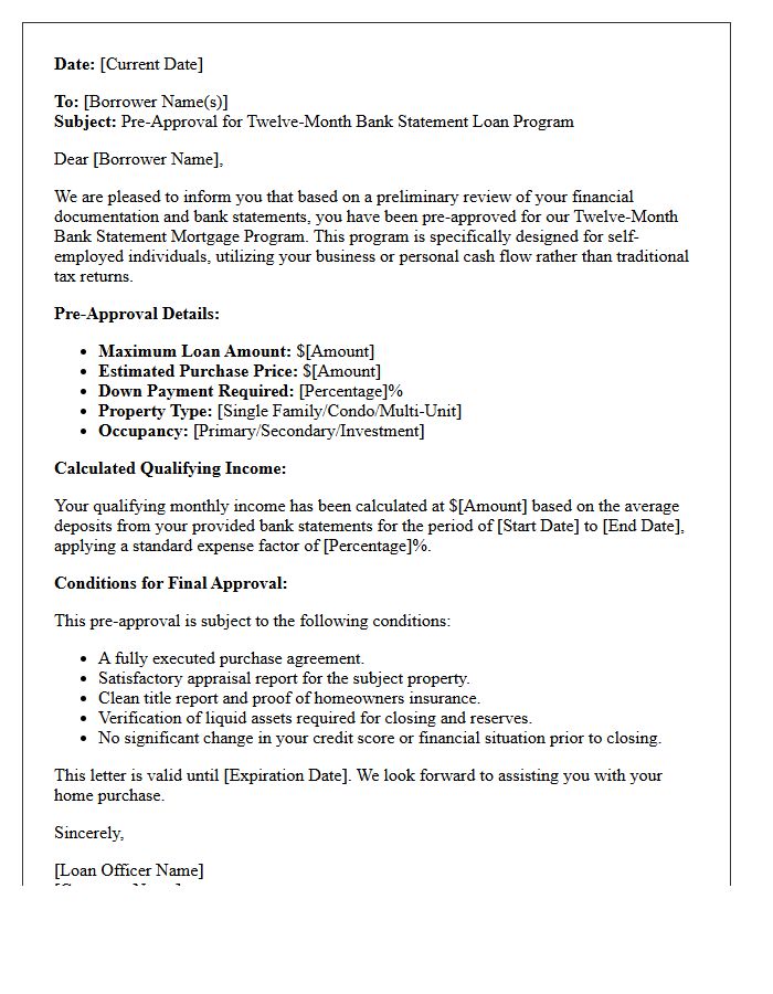Twelve-Month Bank Statement Program Pre-Approval Letter
