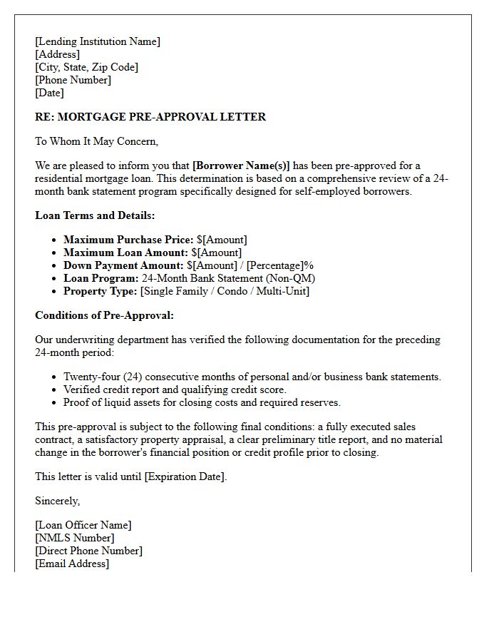 Twenty-Four Month Bank Statement Mortgage Pre-Approval Letter