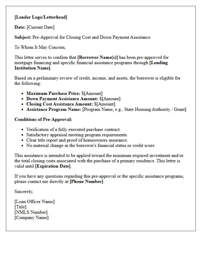 Closing Cost And Down Payment Assistance Pre-Approval Letter